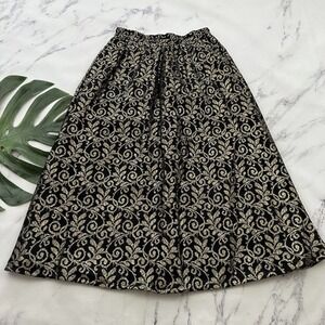 Christine David Womens Vintage Midi Skirt Size M New Gold Black Lace Metallic